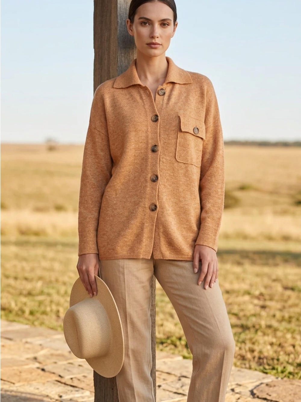 Industry Women's Small Oversized Gold LS Collared Button Up Cardigan Sweater $78